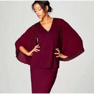 J Jill Wearever Collection Wine Red Bell Sleeve Faux Wrap Blouse NEW Womens XL